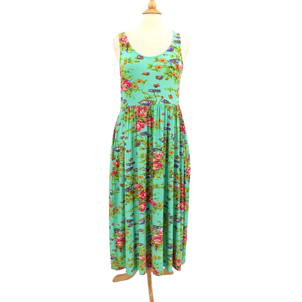 April Cornell‎ Jersey Sundress Small Maxi Floral Print Cottagecore Pockets